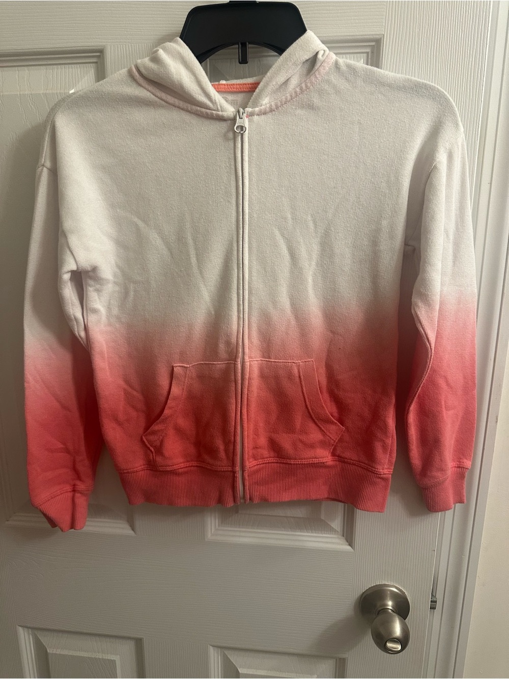 SO Perfect Zip Up Hoodie Girls Size 7/8 Full Zip Up Ombré Pink White